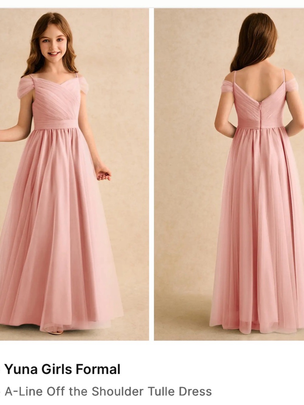 Azazie Girls Off-Shoulder A-Line Tulle Dress - Blush Pink